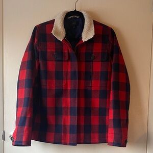 J. Crew Red and Navy Plaid Zip-up Jacket